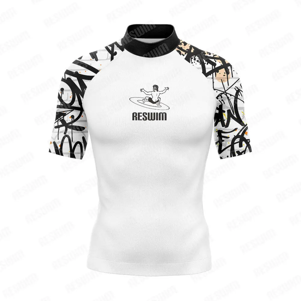 T-shirt da nuoto da uomo costume da bagno Beach protezione UV Rash Guards manica corta tuta da Surf costumi da bagno subacquei abbigliamento da Surf