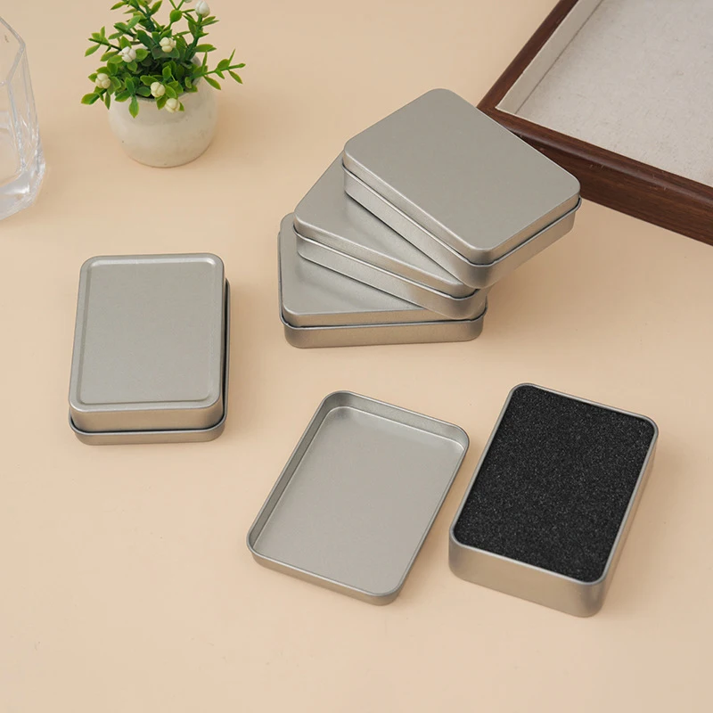 1PC Silver Mini Rectangular Tin Box Miscellaneous Container Cosmetic Storage Box Small Iron Box