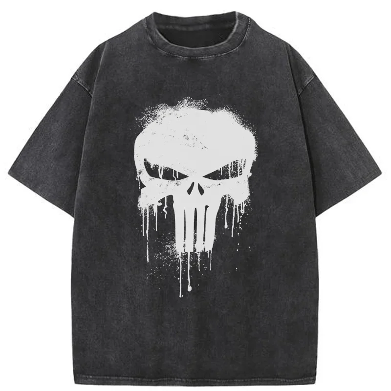 

Anime Printed Y2k Skull T Shirt Men Retro Washed 100% Cotton Tops Tees Harajuku Tshirt Streetwear Hip Hop Male T-shirts