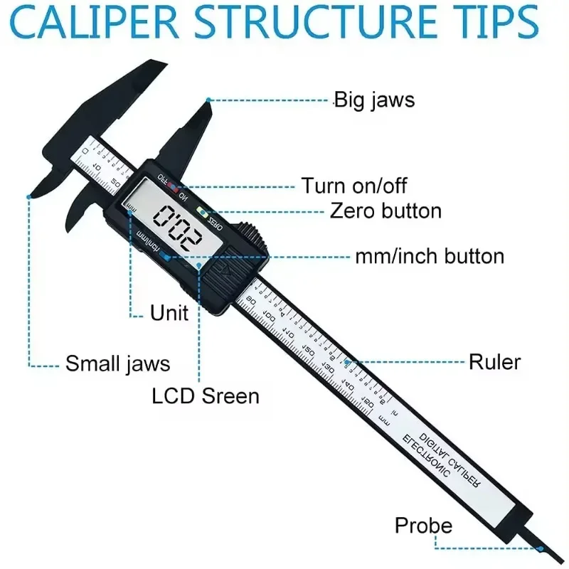 150mm Plastic Electronic Digital Caliper Carbon Fiber Dial Vernier Caliper Gauge Micrometer Digital Ruler Measuring Tool