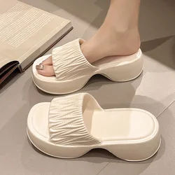 Fashion Women's Slippers Summer Thick Shoes Soft Sole Home Beach Slippers Wrinkle Texture Outdoor One Line EVA Sandal Slippers