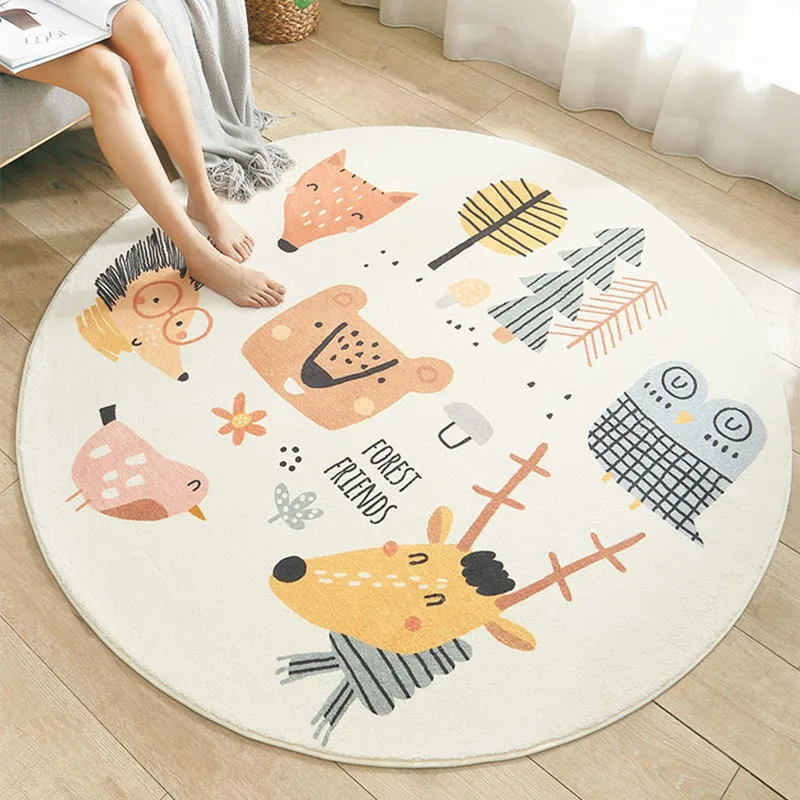 Living-room Carpet Cartoon Round Style Lamb Velvet Home Sofa Bedroom Tatami Non-slip Polyester Breathable Mat Machine Wash Rug