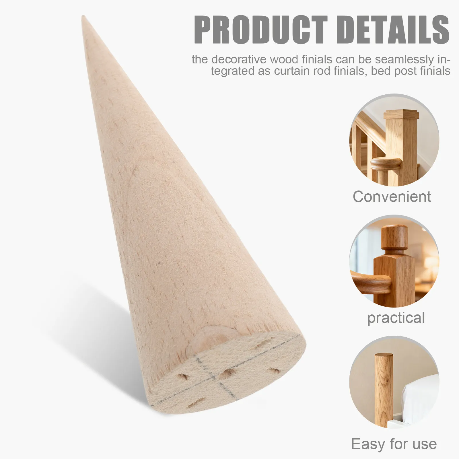 Wooden Stair Baluster Posts 4 Pieces Solid Wood Cone Spindles Unpainted for Villa Hotel Indoor Decor
