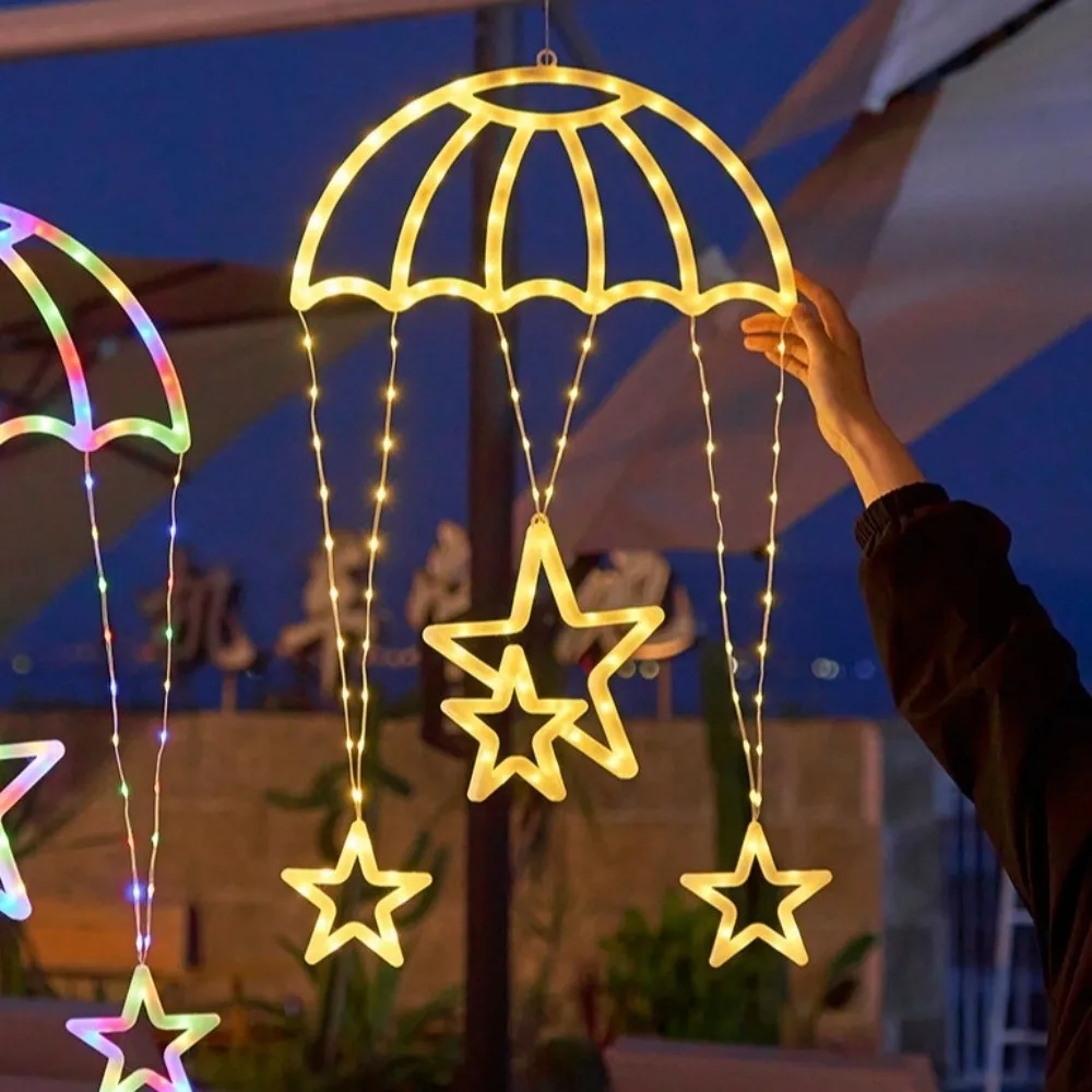 8 Modes of Lighting Parachute Star Lantern Warm/Colorful Light Usb Powered LED Christmas Parachute Lights Hanging Lamp Romantic