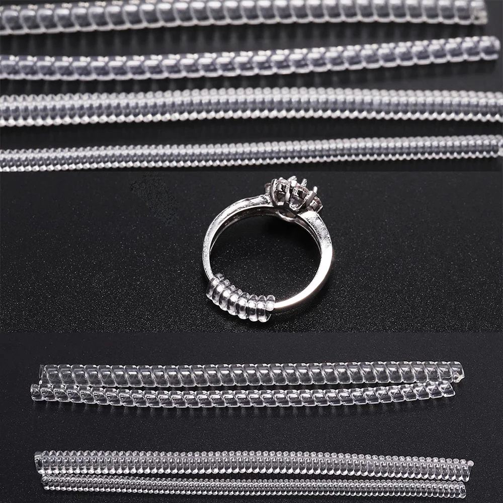 4pcs/lot Guard Tightener Reducer Resizing Tool Transparent Spiral Based Ring Tools Spring Coil Ring Size Adjuster For Jewelry