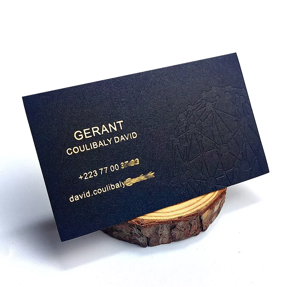 Custom Black Art Paper Card | Gold Foil Edge | Embossed Logo Business Name Card Printing - Detail 1