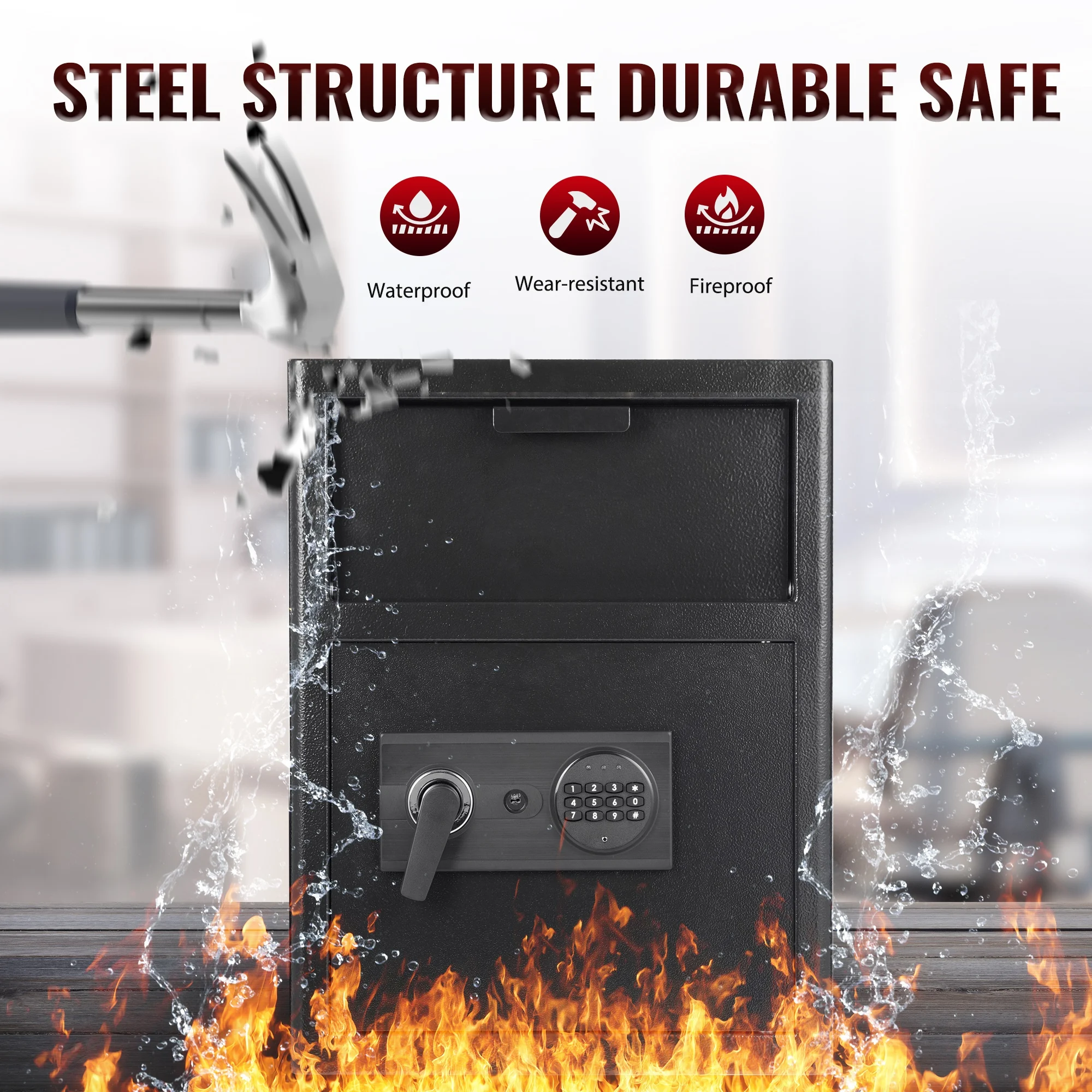 Feuerfester Drop Safe mit Drop Slot 2,6 Cu FT Zahlenschloss Digitaler Safe Business Security Depository Safe für Geld Bargeld