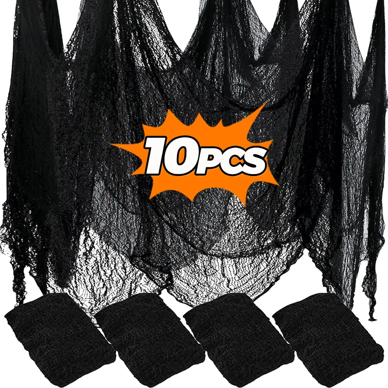 Paños espeluznantes negros para Halloween, 76x198cm, toallitas de malla, red de gasa para fiesta de Halloween, tela de araña, gasa para pared, accesorios de escena de Terror