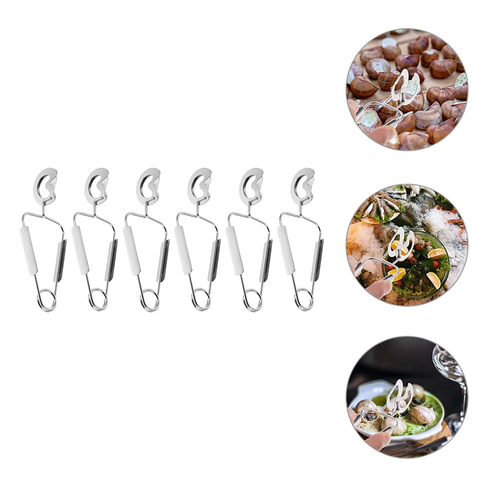 

6 Pcs Metal Conch Food Clip Mini Tongs Toaster with Magnet Stainless Steel Block Snail