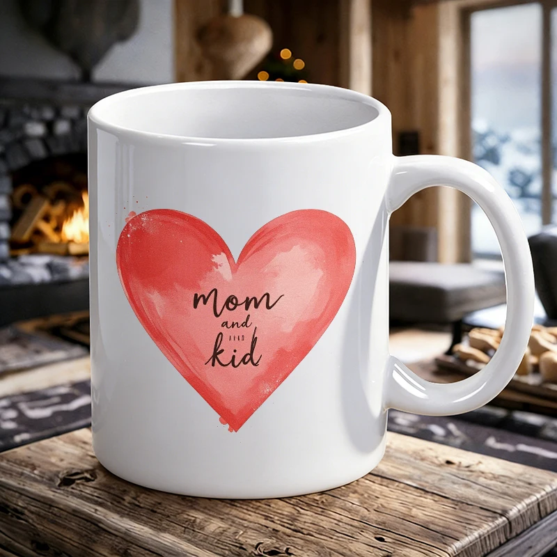 

Cup & Mug Set, Mom And Kid Watercolor Heart Ceramic mug, coffee cup, milk cup, office tea cup, drinking cup, gift for friends