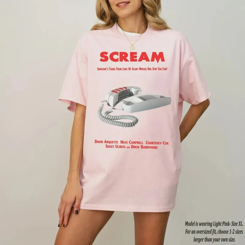 T-shirt en pur coton pour femmes du film rétro 'Scream' pour toutes les saisons, décontracté et à la mode, adapté aux hommes et aux femmes