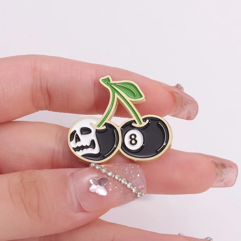 Billiards Ball Number 8 Enamel Pins Creative Cherry 8 Ball Cute Lapel Badge Metal Brooches Punk Accessories Jewelry for Gift