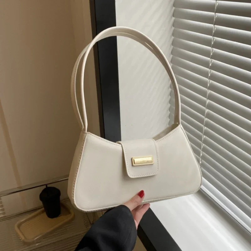 Minimalist Shoulder Bag for Women Simple Solid Color Underarm Bag Women's Buckle Handbag and Purse Fashion Small Top-handle Bags