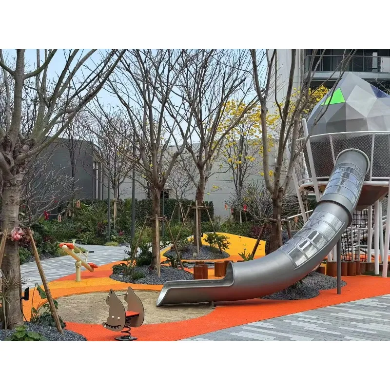 Semi-transparent Outdoor Children Playground Equipment Safety Stainless Steel Slide Tube  Slide