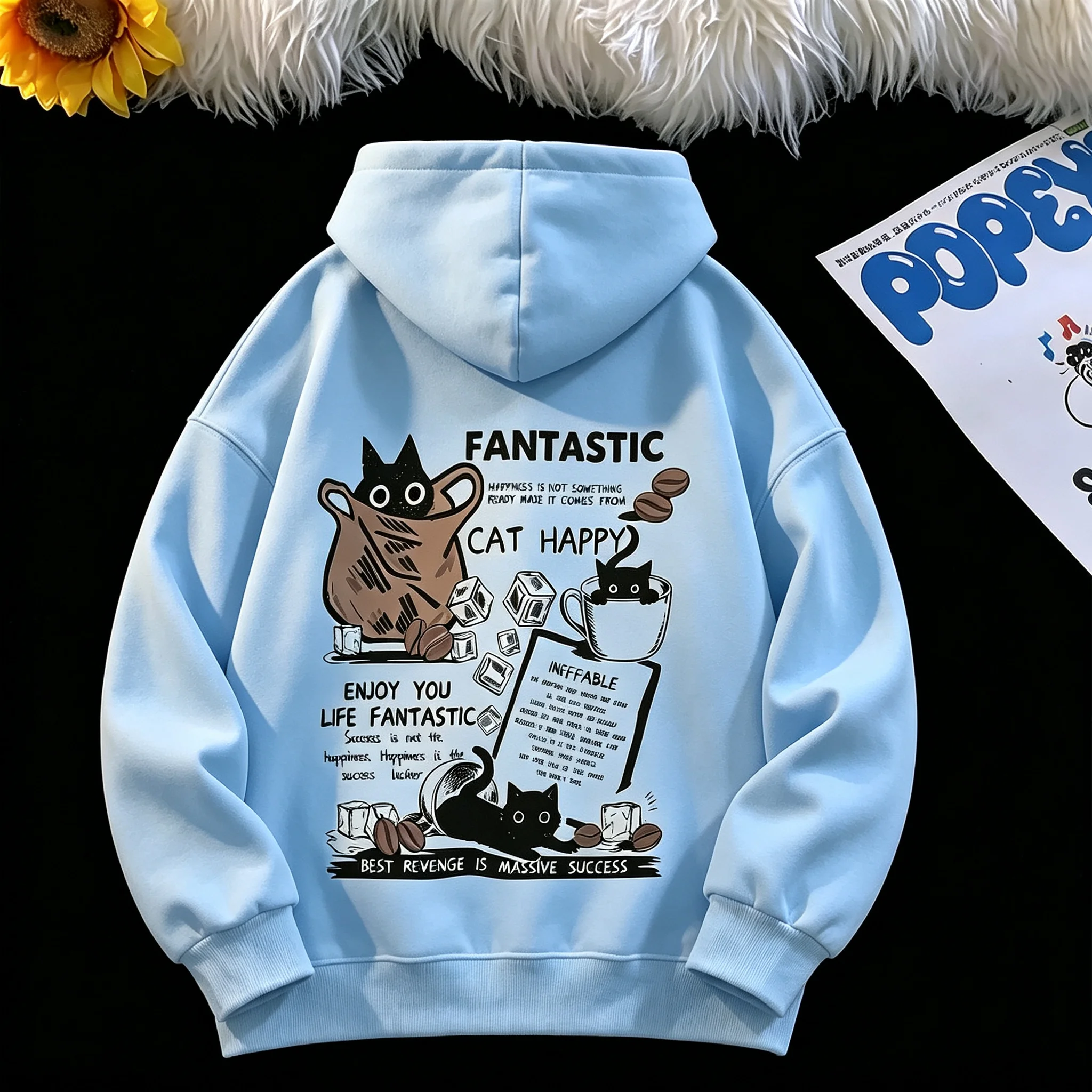 New Men Women hoodie Pullover Oversize Korean version Cartoon Cat Group Printed hoodie Casual Short Sleeve Couples hoodie