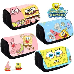 SpongeBob SquarePants Student Flip Pencil Case Movie Anime Cartoon Full Color Printed Portable Pen Stationery Storage Pencil Bag