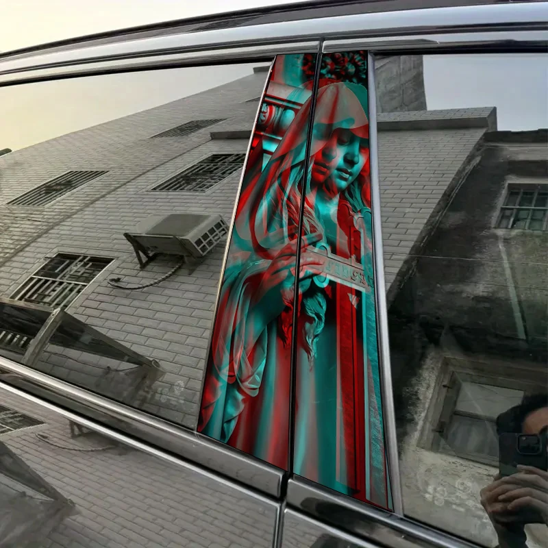 

2pcs Saint StatueCrossRed-Green Phantom Car Sticker B-Pillar DIY Center Pillar Film Decorative Car Accessory