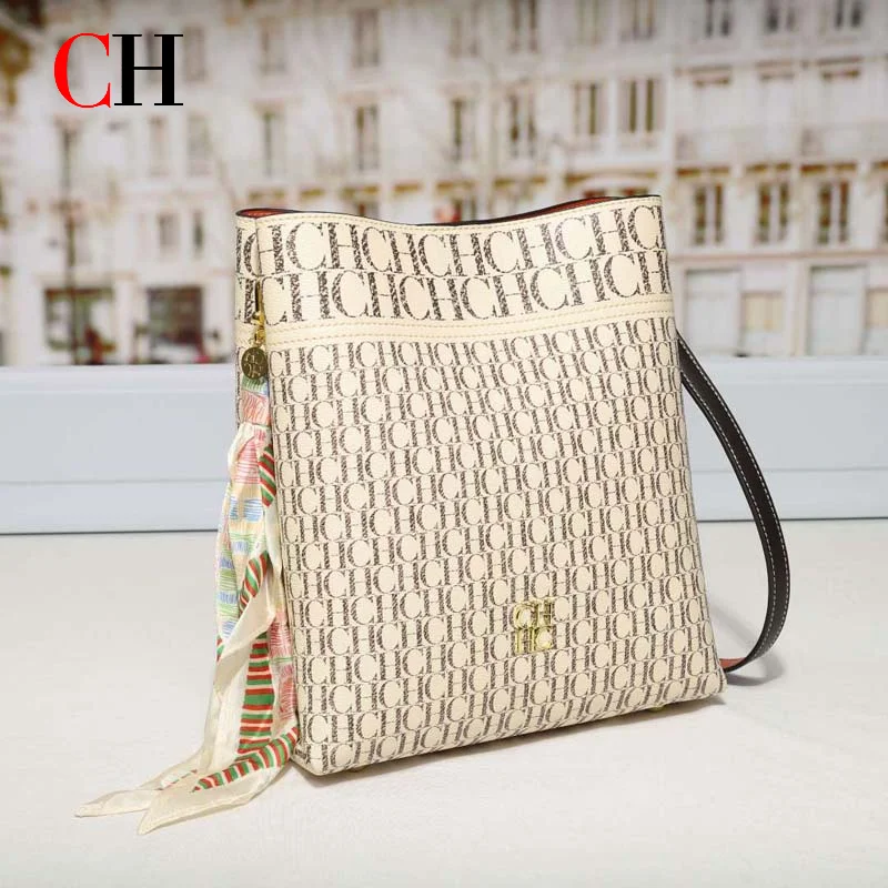 CH Women Vintage Crossbody Bag With Decor Silk Scarf Large Capacity Shoulder Bag Luxury Designer Daily Shopping Messenger Purse - view 4