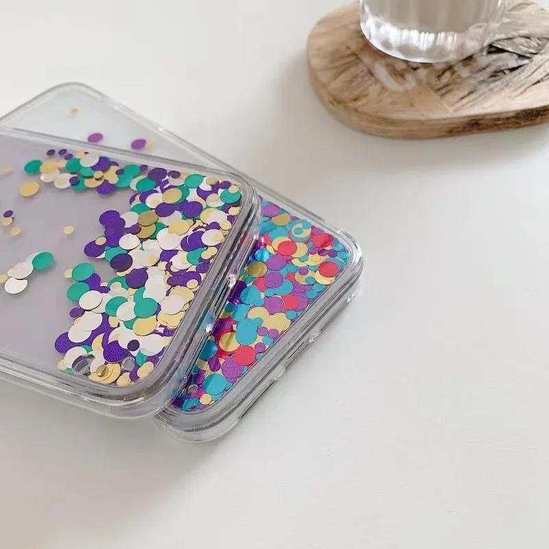 Picture 4: Sequins Transparent Liquid Phone Cover for iPhone 15 14 16 Pro Max Case Shell Dynamic Floating Dots Hard Funda Quicksand Carcasa