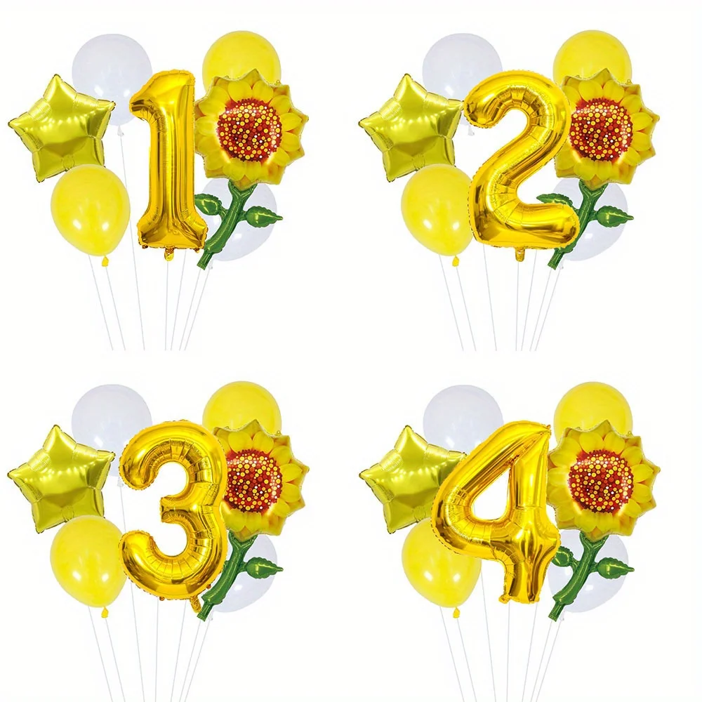 7-teiliges Sonnenblumen-Ballon-Set Gelbes Pentagramm Geburtstag 32 Zoll Zahlenballon-Set Festival-Party-Dekoration Taufgeschenk