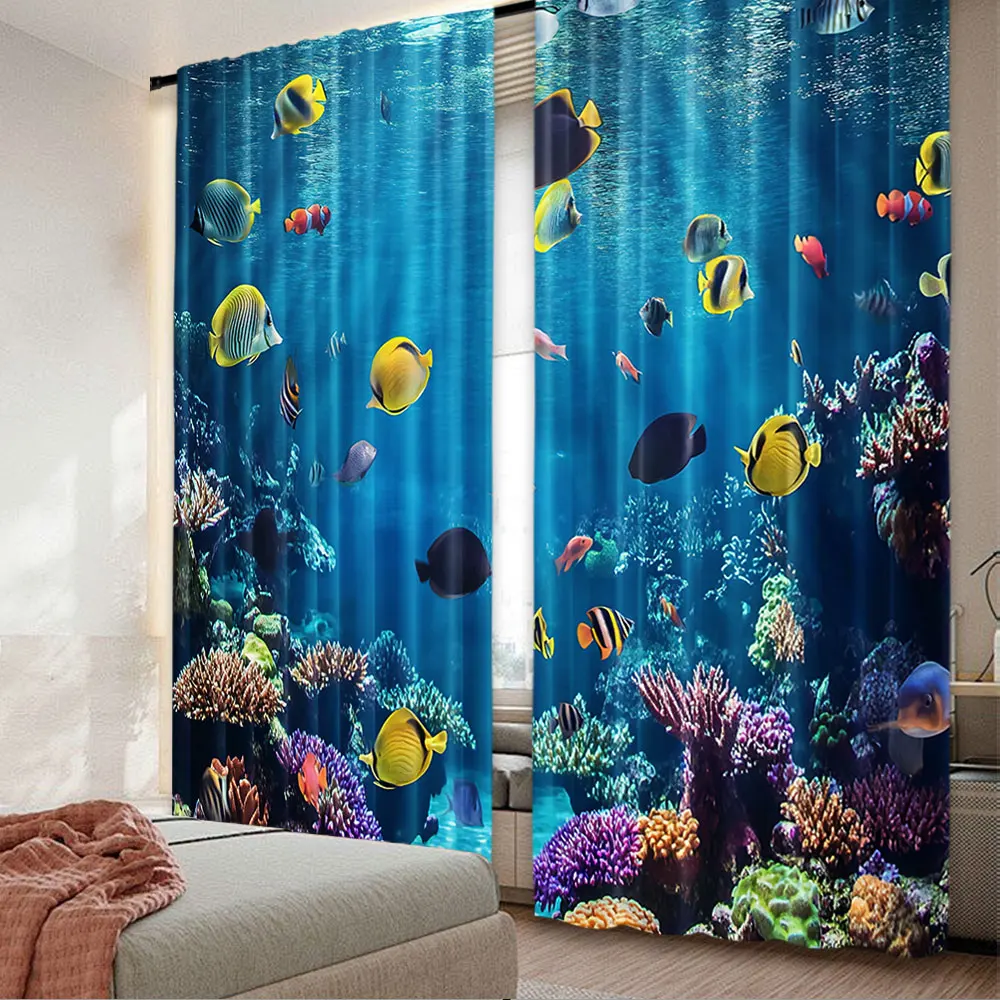 2Pcs Ocean Curtain Untouched Wild Underwater Aquatic World Corals Exotic Fishes Seascape For Bedroom Living Room And Dining Room