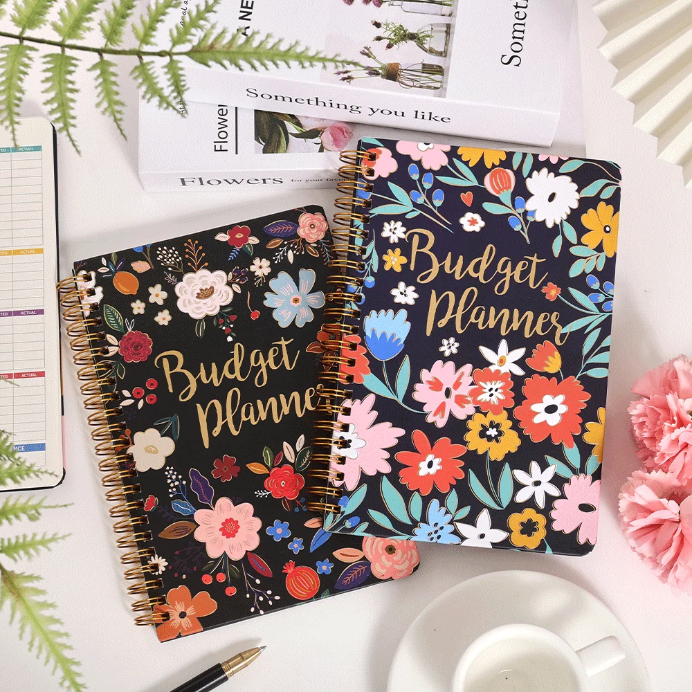 50 sheets Retro Flower Undated Budget Planner Cardboard Cover Monthly Budget Book Undated Finance Planner For Home Office