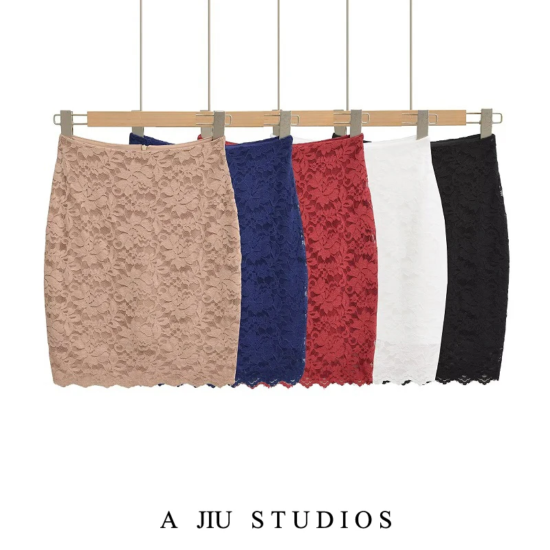 

Pure Desire Sexy Lace Bodycon Skirt Women High Waist Slimming Versatile ort Skirt Step-In Design Daily Casual Wear