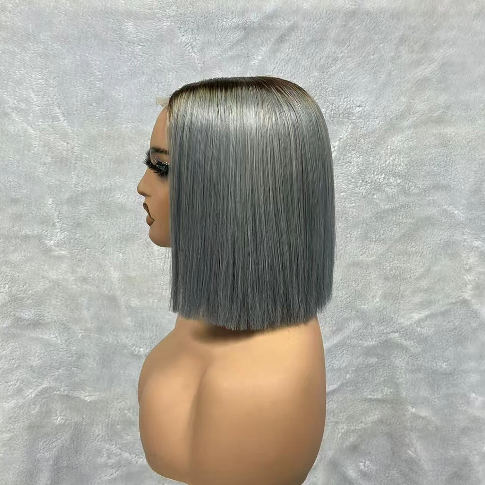 العظام مستقيم قصير بوب الشعر البشري البرازيلي الشعر الخام العظام مستقيم بوب شعر مستعار 2x6 الدانتيل إغلاق اللون الباروكات للنساء #4