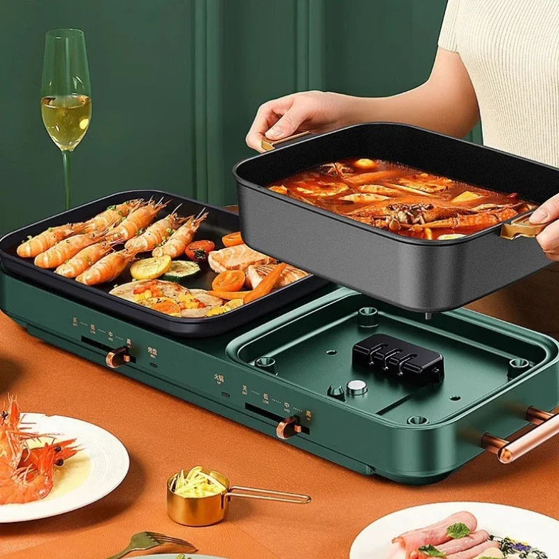 Household multifunctional hot pot barbecue two-in-one electric oven barbecue pot detachable washable hot pot grilled fish plate