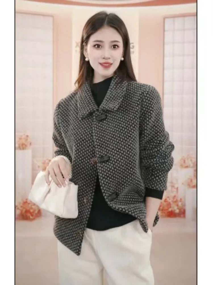 

Chic Small Fraance Sle Jaet for Middle-Aged Women Faionable Versatile Open Cardigan Slimming Top for Spring Autumn