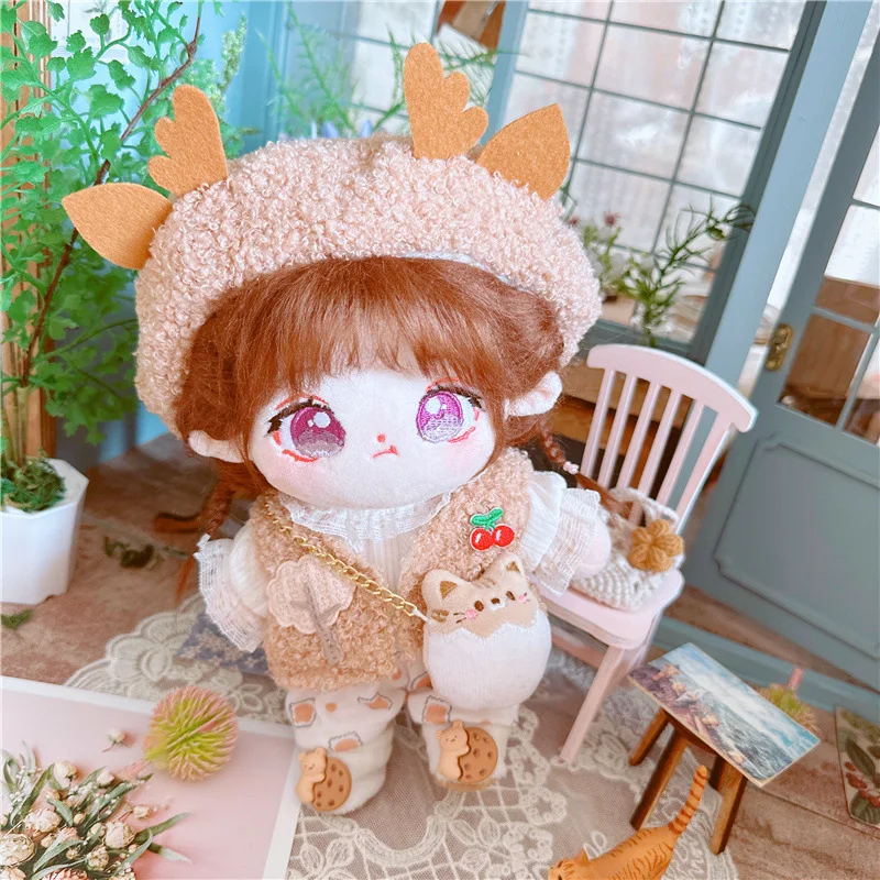 

20cm Cute Idol Doll Wear Teddy Cherry Deer Set Clothes Kawaii Stuffed Cotton Plush No Attributes Naked Doll for Girls Kids Gifts