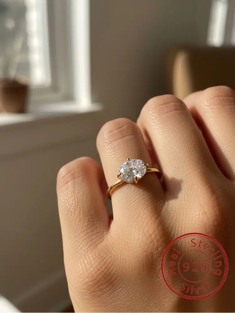 Modischer, personalisierter ovaler Zirkon-Ring aus 925er-Sterlingsilber für Damen, Verlobung, Hochzeit, Jahrestag, hochwertiger edler Schmuck