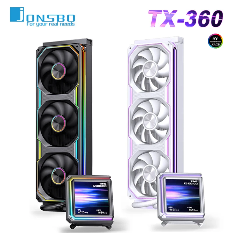 

Водяное охлаждение Jonsbo TX-360 с интегрированным дисплеем, 360-мм радиатором, ARGB подсветкой, AIO кулер для Intel LGA1200, 115X, 1700, 1851, AM5, AM4