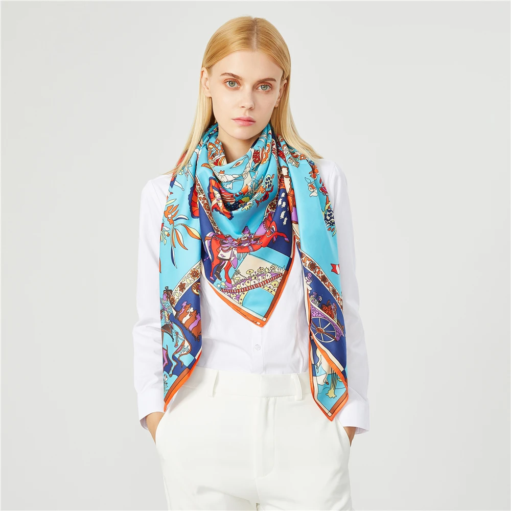 130cm Square Scarf 2024 Luxury Brand Twill Silk Scarf For Women Female Charm Life Tree Bandanna Head Large Square Scarves Shawl