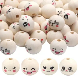 100pcs 20mm Mixed Wooden Blink Cat Round Spacer Beads Jewelry Wood DIY Handmade Necklace Bracelet Handicrafts Gril children toy