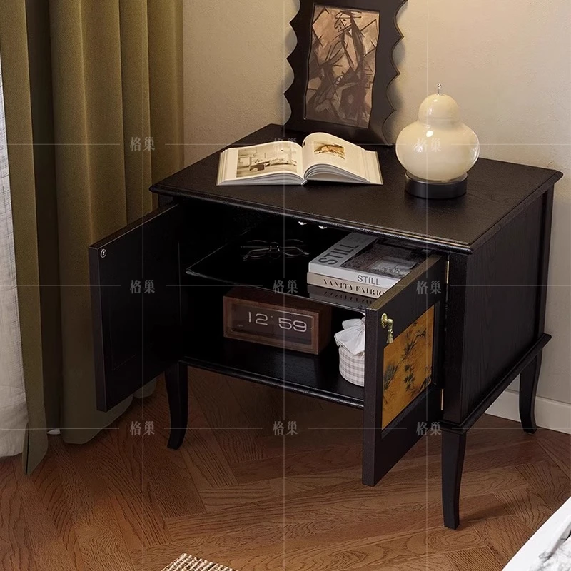 Retro solid wood bedside table simple small apartment storage locker medieval bedroom bedside locker