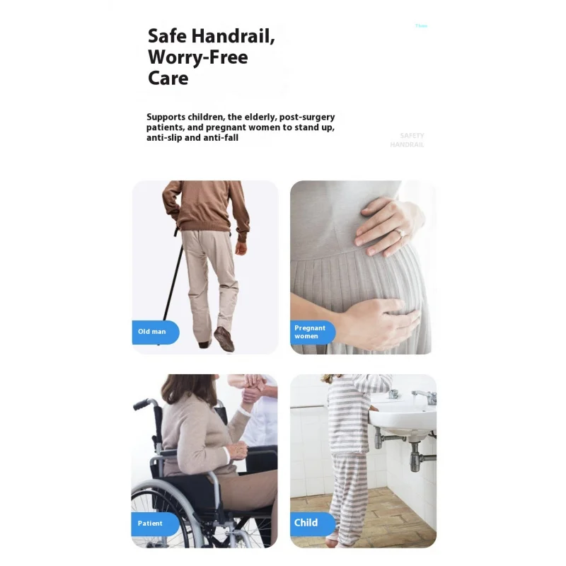 Bathroom Grab Bar No-Drill Toilet Safety Handle Elderly Non-Slip Handrail Suction Cup Load Bearing160kg