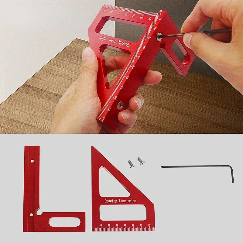 Woodworking Square Protractor Aluminum Alloy Miter Triangle Ruler High Precision Layout Measuring Tool for Engineer Carpenter