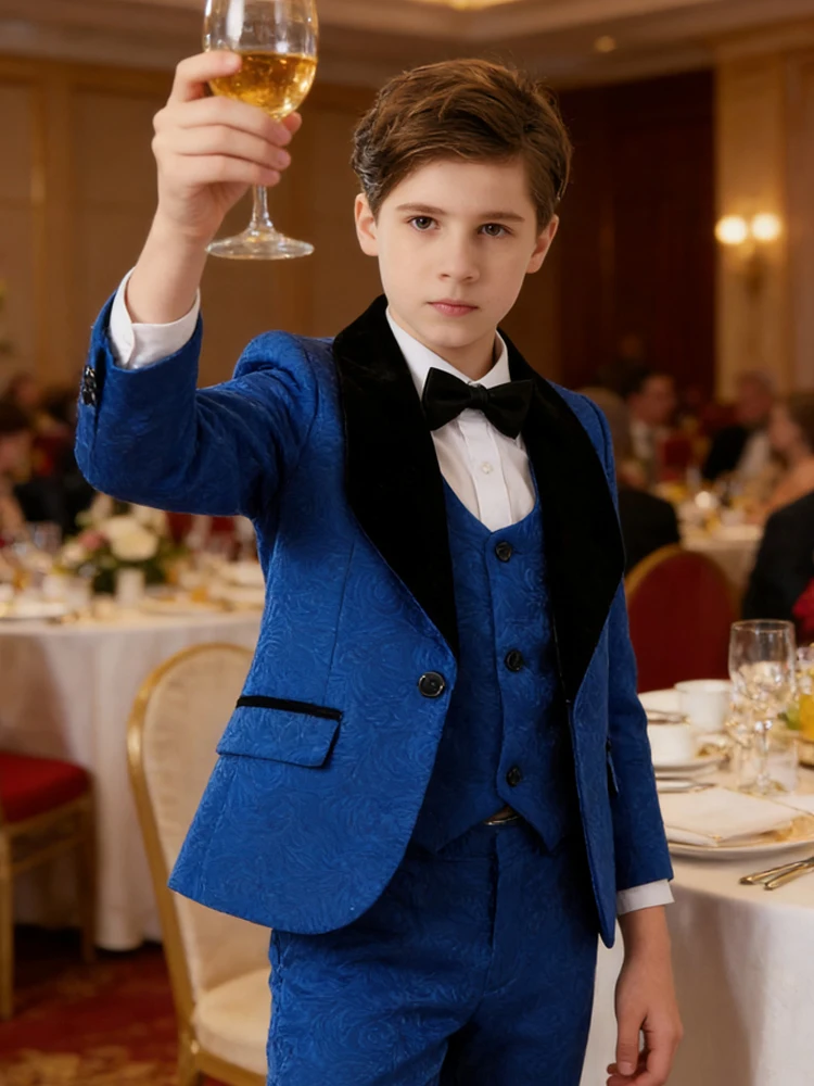 

Костюмы для мальчиков, официальный костюм для мальчиков, Белый Жаккардовый костюм для мальчиков с цветами, официальный костюм, детский Свадебный костюм, смокинг