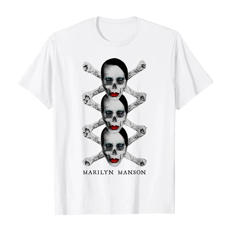 2025 جديد مارلين مانسون روك الأمريكية الرجعية موضة عادية عالية الجودة الرجال والنساء القطن Crewneck تي شيرت الصيف #4