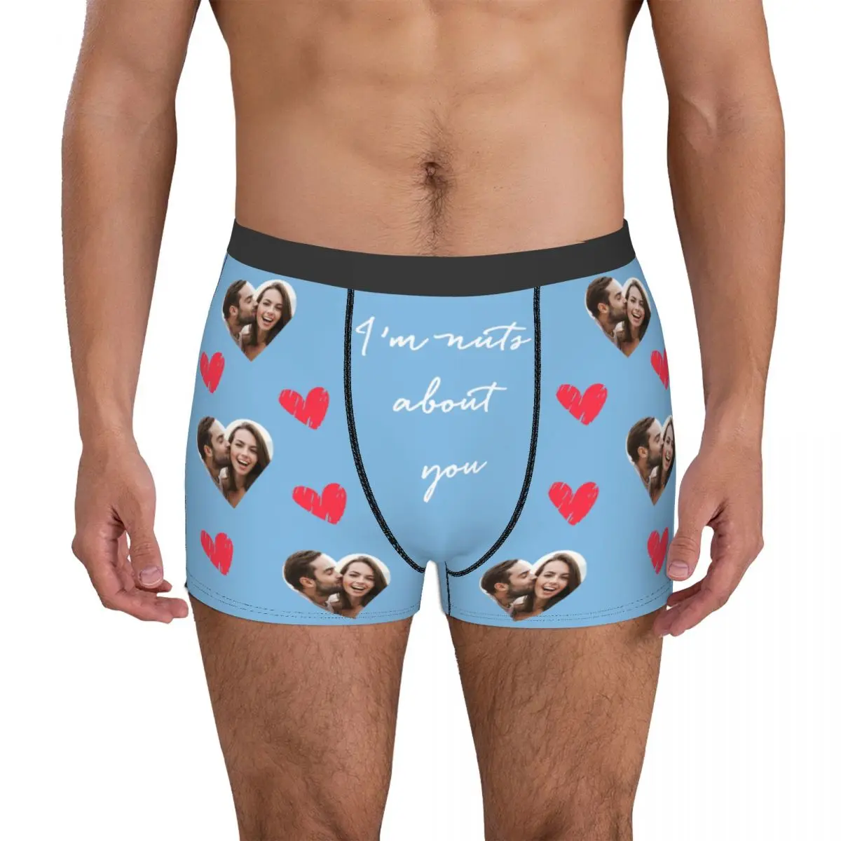 Custom Faces Print Boxer Briefs for Men Love Heart Photo Underwear Gifts Christmas Gift Boyfriend Birthday Present