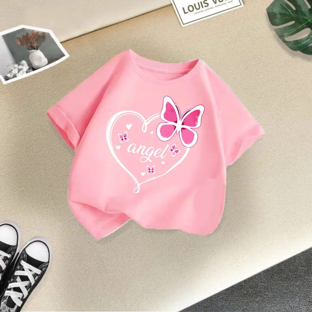 Summer fashion children's short-sleeved T-shirts for 2026: new designs for girls, suitable as base layers or outerwear with roun