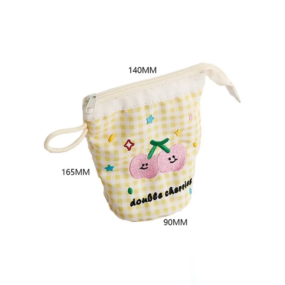 Gifts Portable Plaid Pen Bag Contrast Color Dopamine Vertical Pen Holder Large Capacity Stationery Bags