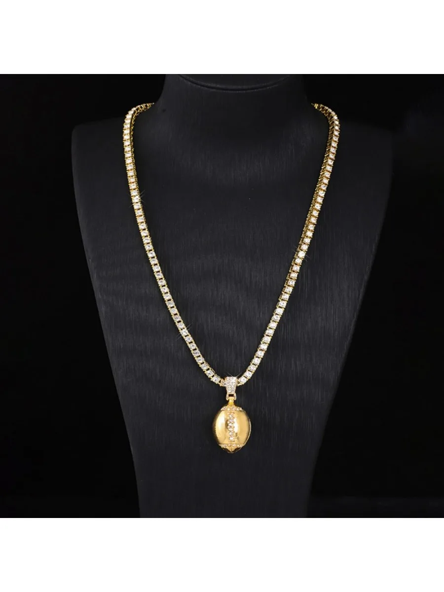 Micro diamond oval rugby pendant chain men's and women's hip-hop Cuban chain