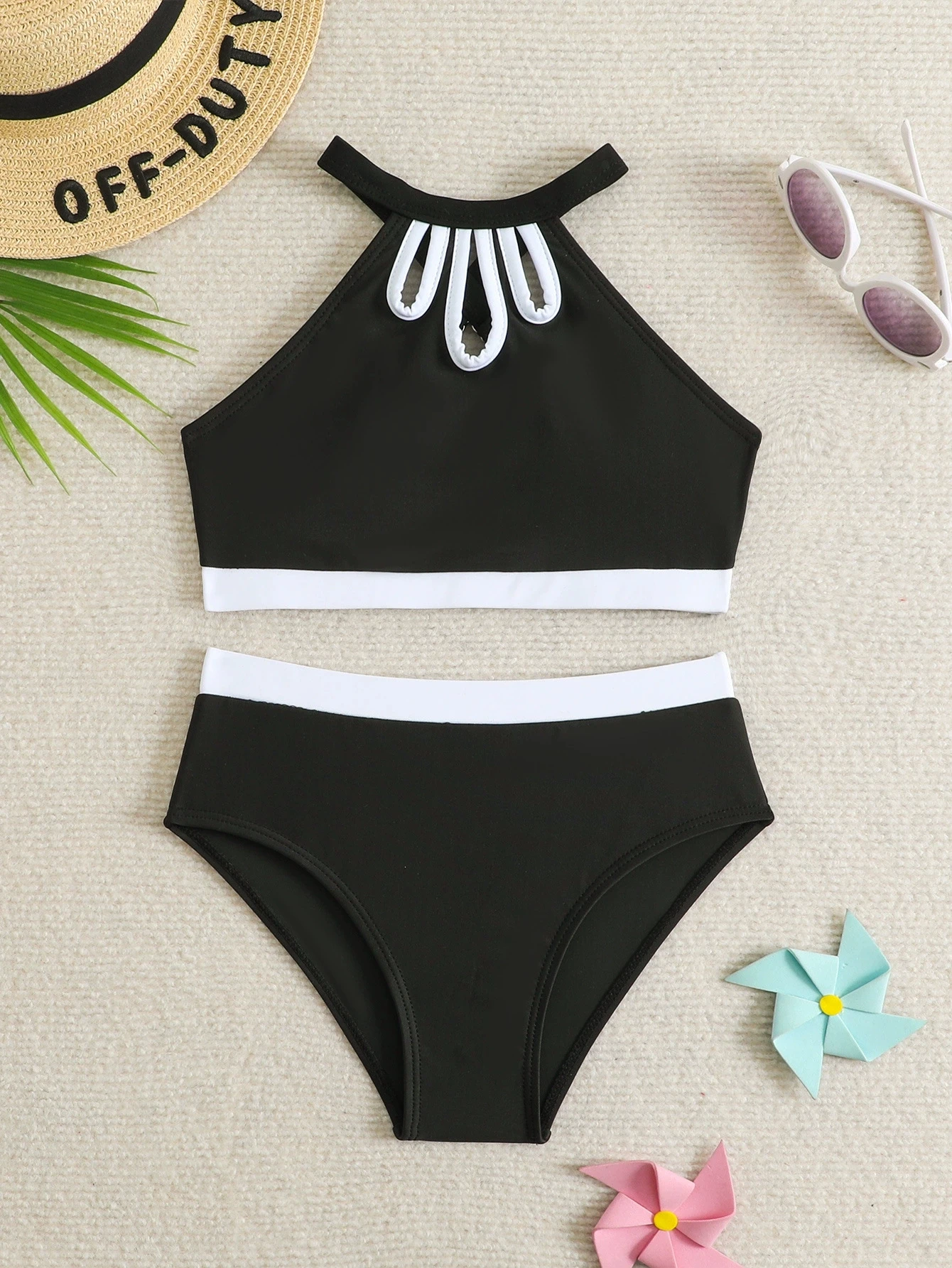 Süßer, einfarbiger Badeanzug für junge Mädchen, Sommer-Strandkleidung, 2-teiliger Tankini-Badeanzug für Mädchen im Alter von 8-12 Jahren – Detail 4