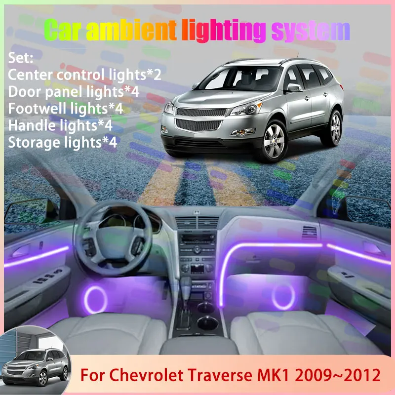 

Для Chevrolet Traverse MK1 2009 ~ 2012 2010 2011 6/18 в 1, автомобильная атмосферная лампа, RGB абажур, ансамбль, стример, атмосферный набор