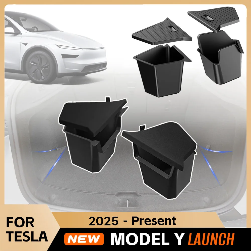 テスラ モデルY ジュニパー 2025 リアトランク サイド収納ボックス カーゴオーガナイザー TPEビンボックス フロッキングマット パーティションボード アクセサリー