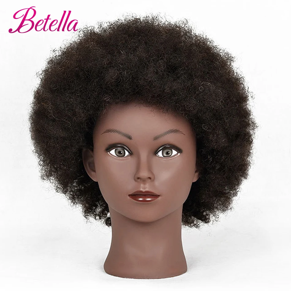 Afro Mannequin Heads With 100% Real Hair With Adjustable Tripod Hairdressing Dolls Training Head For Practice Styling Braiding