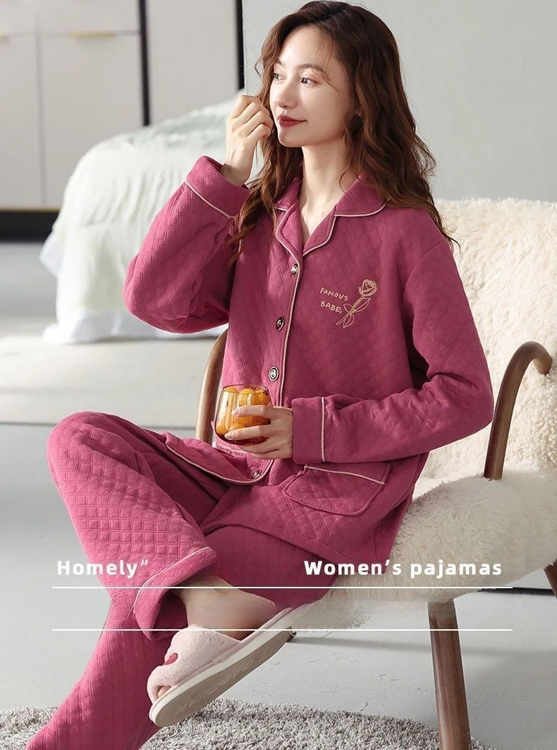 

Женский фланелевой пижамный комплект — теплая домашняя одежда на пуговицах с длинными рукавами для зимы