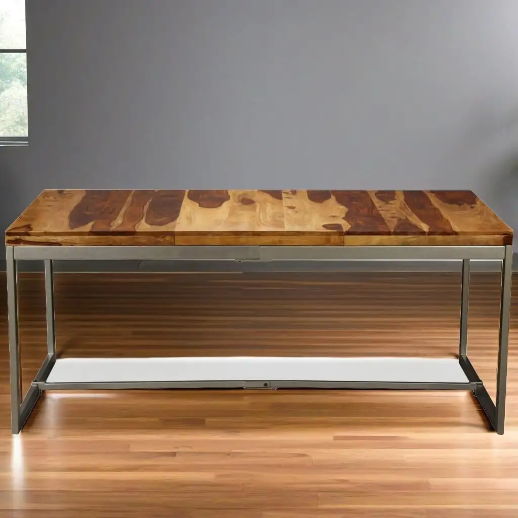 Mesa de comedor de madera maciza de Sheesham de 70,9 pulgadas con estructura de acero: elegancia moderna para su comedor